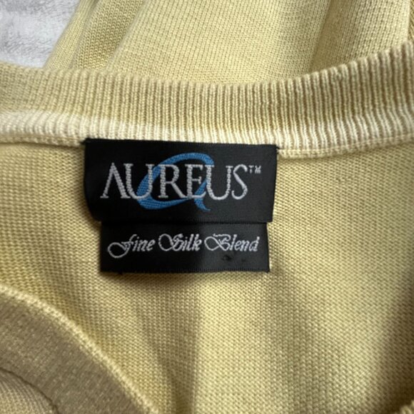 Aureus Mens Silk Blend Cable Knit V-Neck Sweater Vest Medium Pullover Yellow - Picture 3 of 8